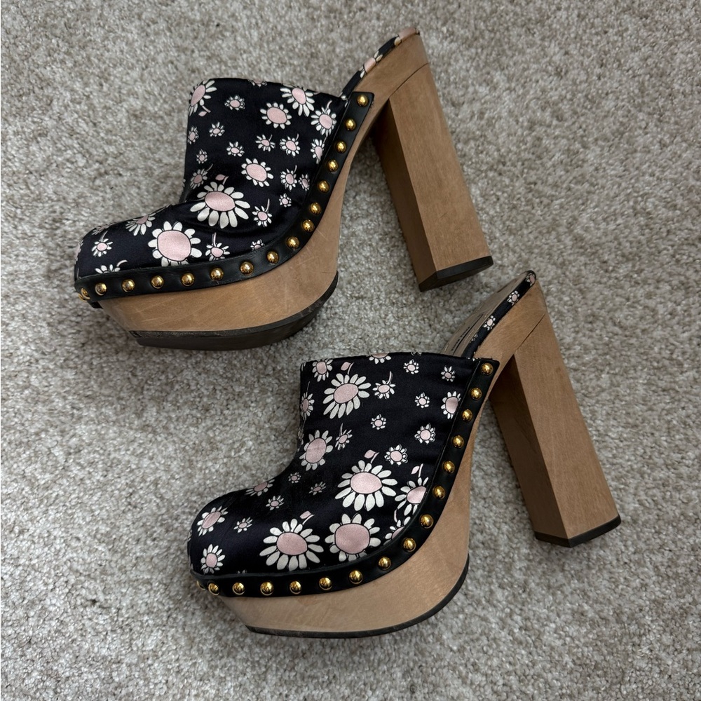 Miu Miu satin floral print mules